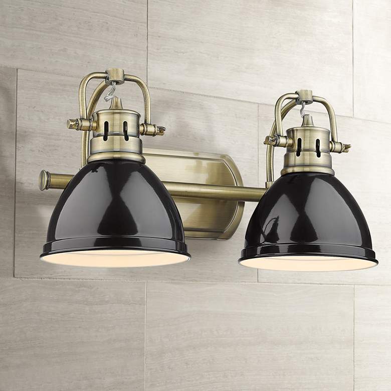 Image 1 Duncan 16 1/2 inch Wide Aged Brass and Black 2-Light Bath Light