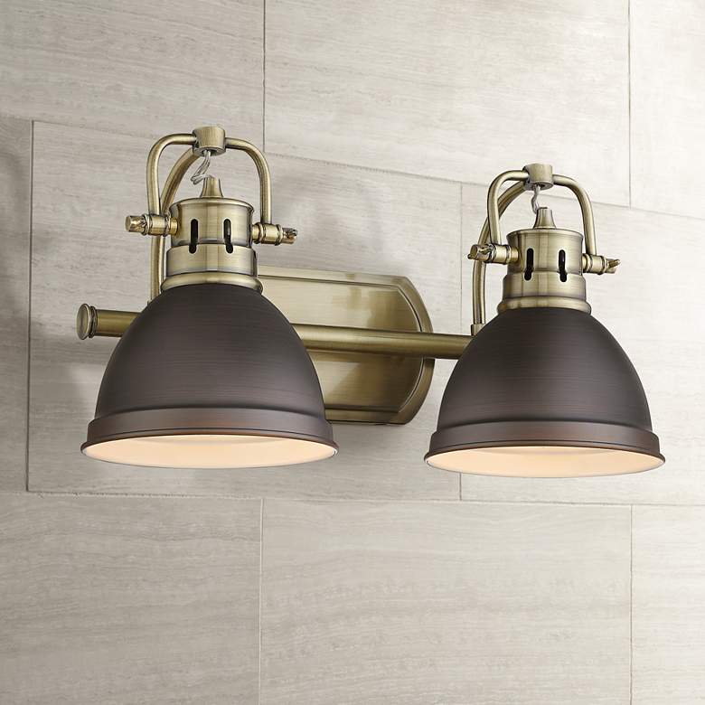 Image 1 Duncan 16 1/2" Wide Aged Brass and Bronze 2-Light Bath Light