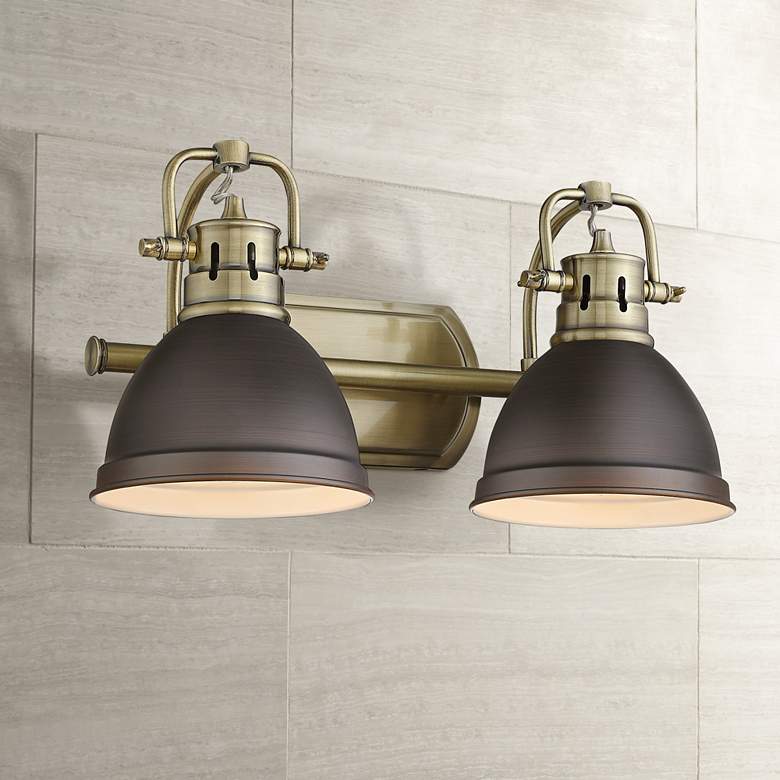 Image 1 Duncan 16 1/2 inch Wide Aged Brass and Bronze 2-Light Bath Light