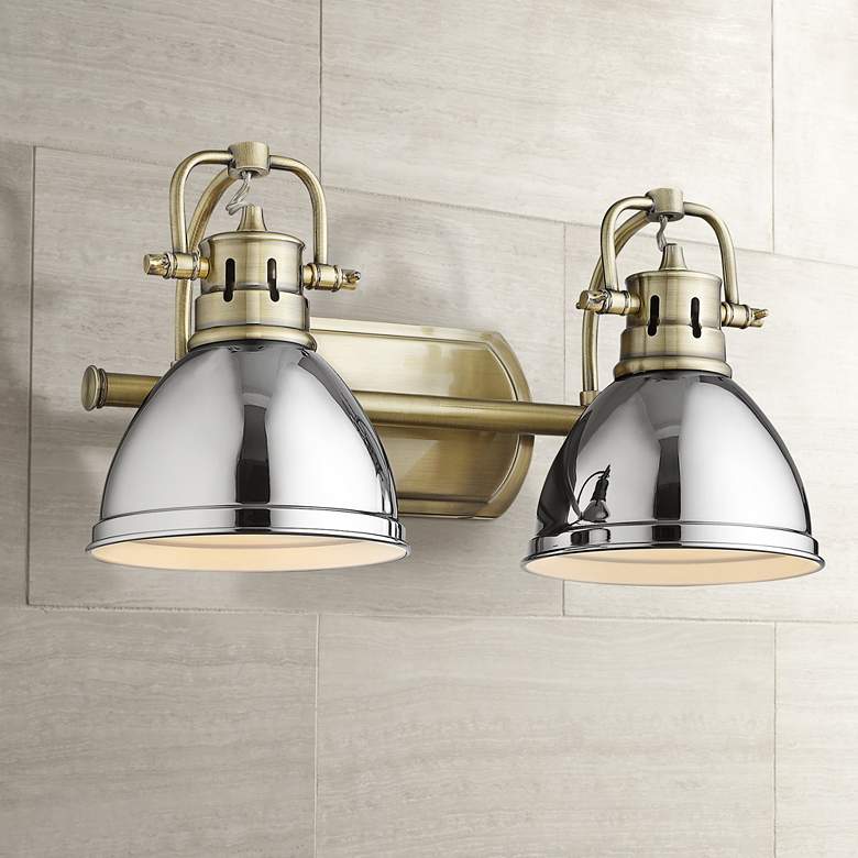 Image 1 Duncan 16 1/2 inch Wide Aged Brass and Chrome 2-Light Bath Light