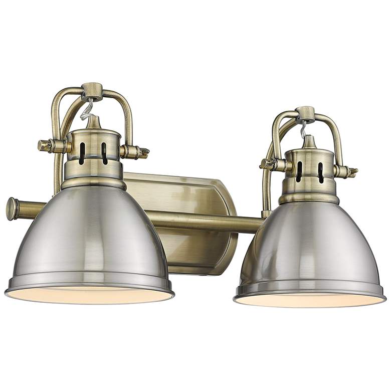 Image 2 Duncan 16 1/2 inch Wide Aged Brass and Pewter 2-Light Bath Light