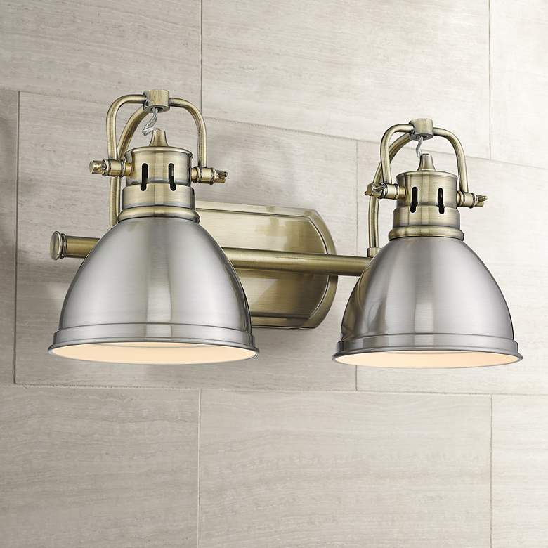 Image 1 Duncan 16 1/2" Wide Aged Brass and Pewter 2-Light Bath Light