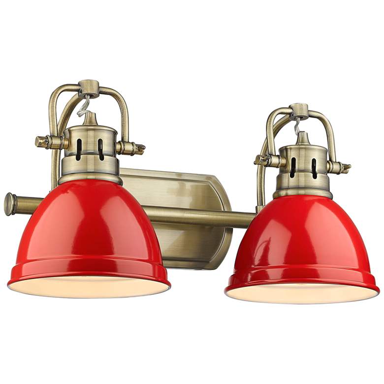 Image 2 Duncan 16 1/2 inch Wide Aged Brass and Red 2-Light Bath Light