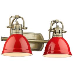 Duncan 16 1/2&quot; Wide Aged Brass and Red 2-Light Bath Light