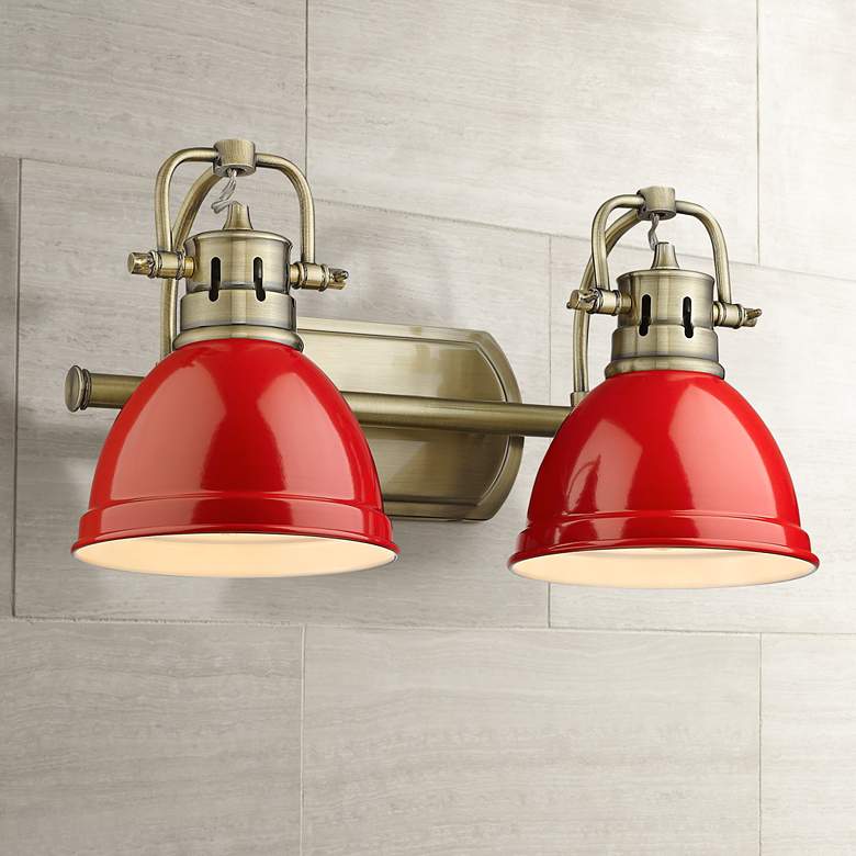 Image 1 Duncan 16 1/2" Wide Aged Brass and Red 2-Light Bath Light