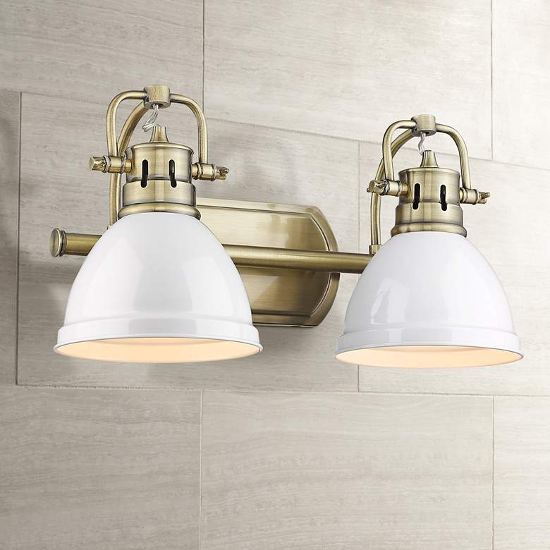 Image 1 Duncan 16 1/2 inch Wide Aged Brass and White  2-Light Bath Light
