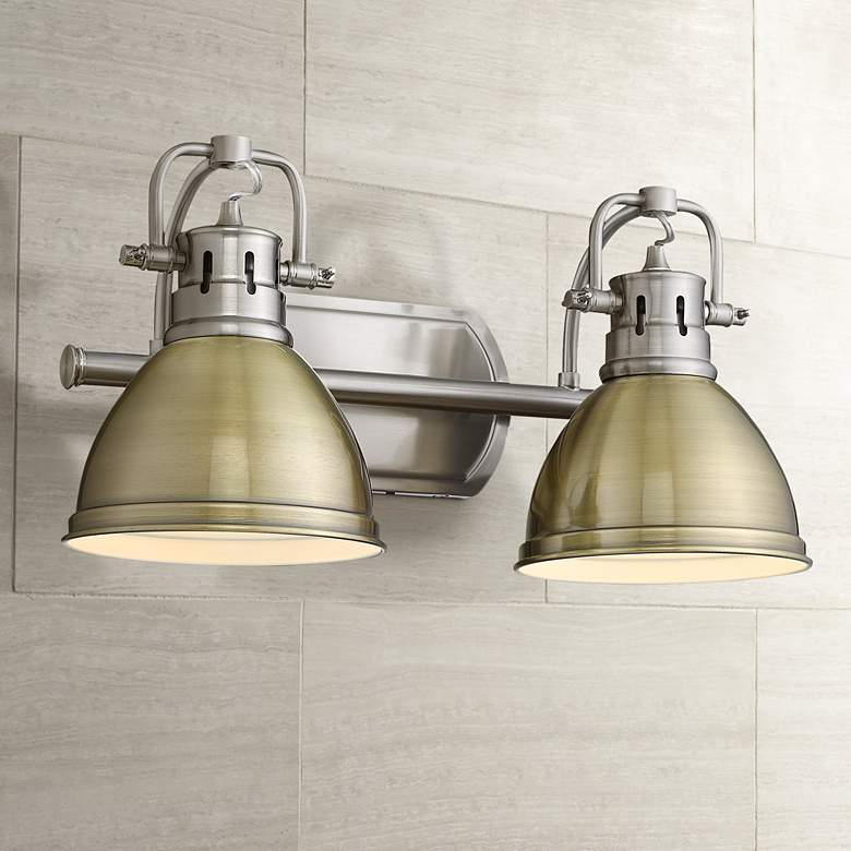 Image 1 Duncan 16 1/2 inch Wide Pewter and Aged Brass 2-Light Bath Light