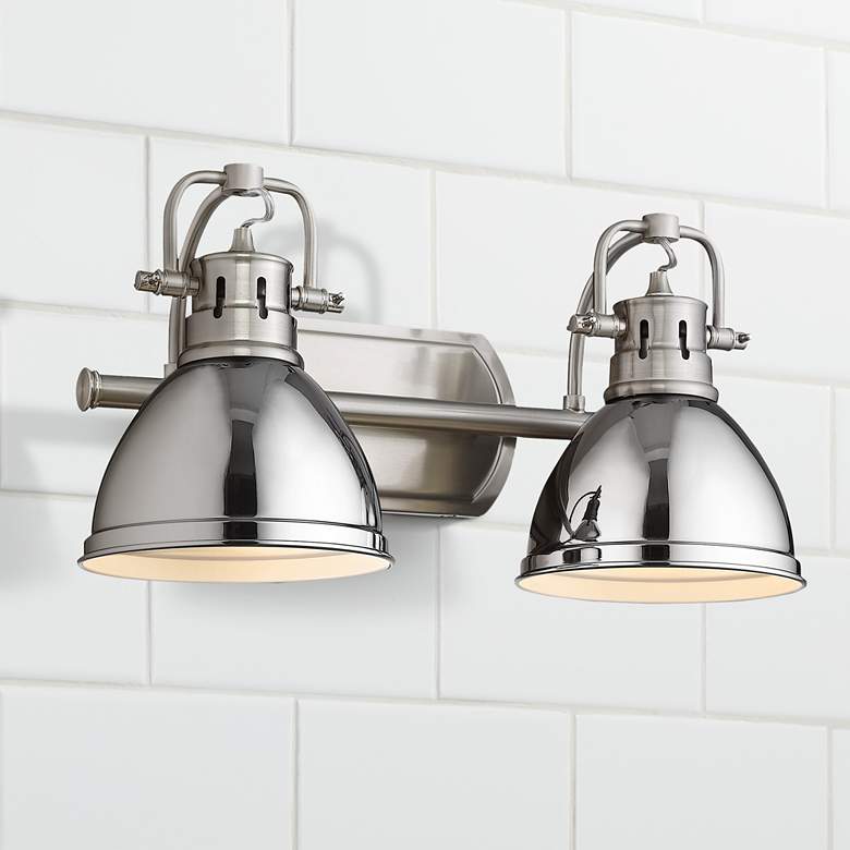 Image 1 Duncan 16 1/2 inch Wide Pewter and Chrome 2-Light Bath Light