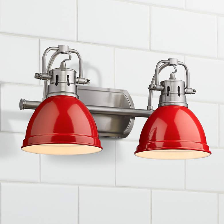 Image 1 Duncan 16 1/2 inch Wide Pewter and Red 2-Light Bath Light