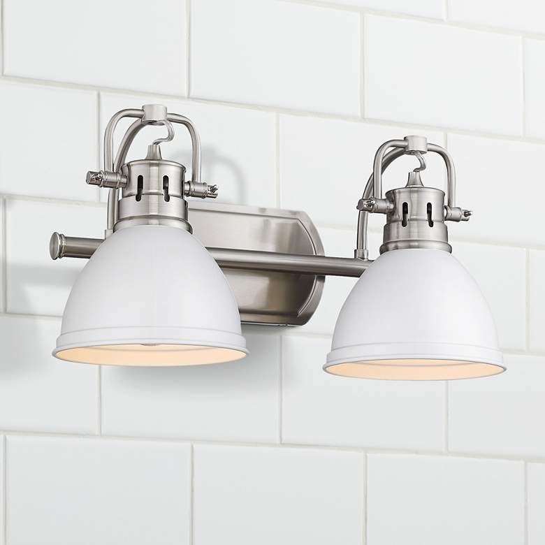 Image 1 Duncan 16 1/2 inch Wide Pewter and White 2-Light Bath Light