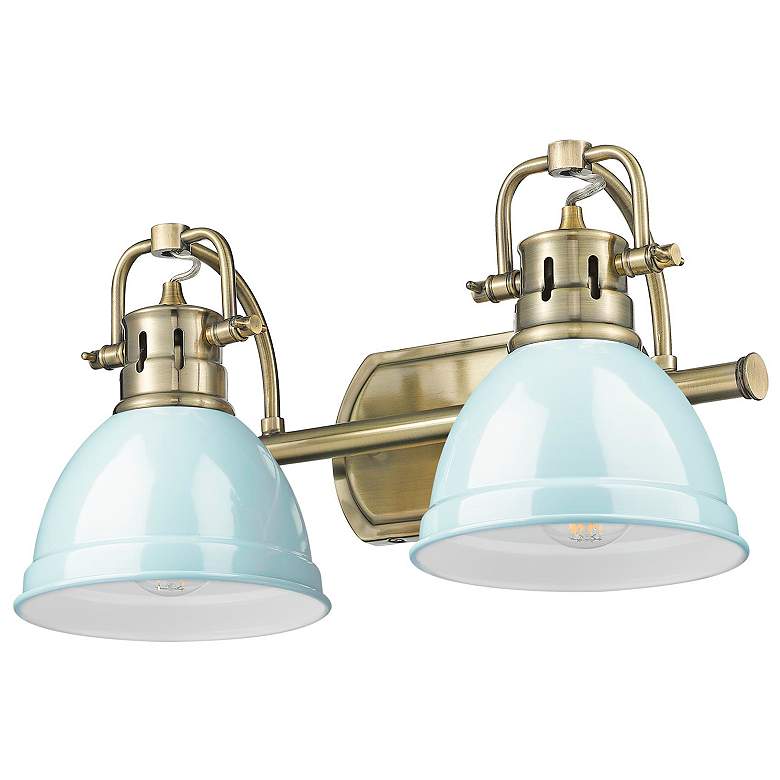Image 1 Duncan 2-Light Bath Vanity in Aged Brass with Seafoam