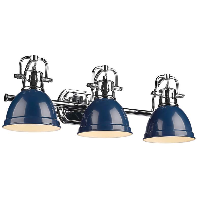 Image 1 Duncan 24.5 inch Wide 3-Light Chrome Vanity Light with Navy Blue Shade