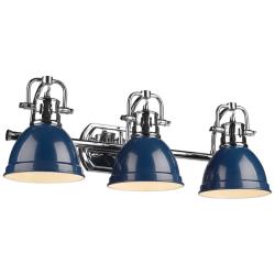 Duncan 24.5&quot; Wide 3-Light Chrome Vanity Light with Navy Blue Shade