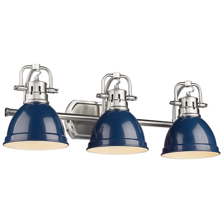 Image 1 Duncan 24.5" Wide 3-Light Pewter Vanity Light with Navy Blue Shade