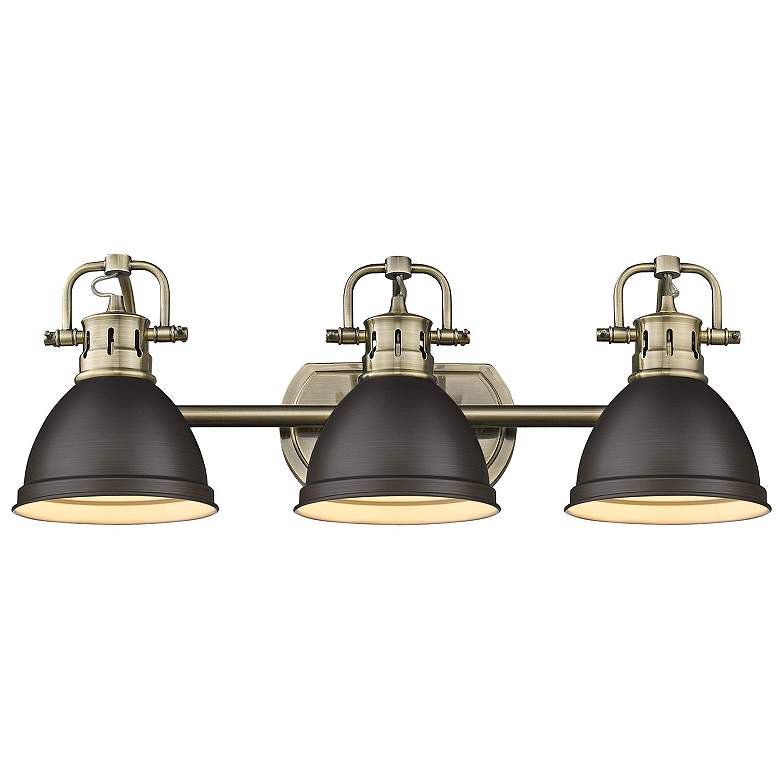 Image 1 Duncan 24 1/2" Wide 3-Light Vanity Light in Aged Brass with Rubbed Bro