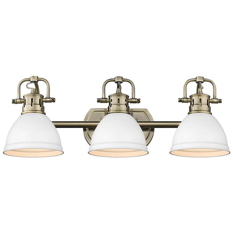 Image 1 Duncan 24 1/2" Wide Aged Brass and White 3-Light Bath Light