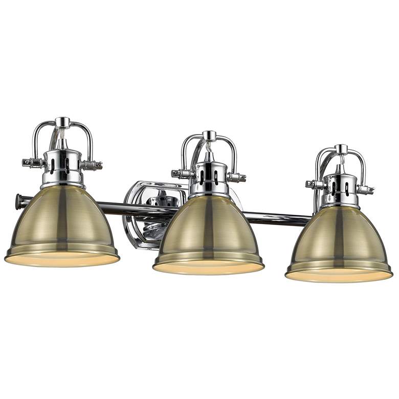 Image 1 Duncan 24 1/2" Wide Chrome 3-Light Bath Light with Aged Brass