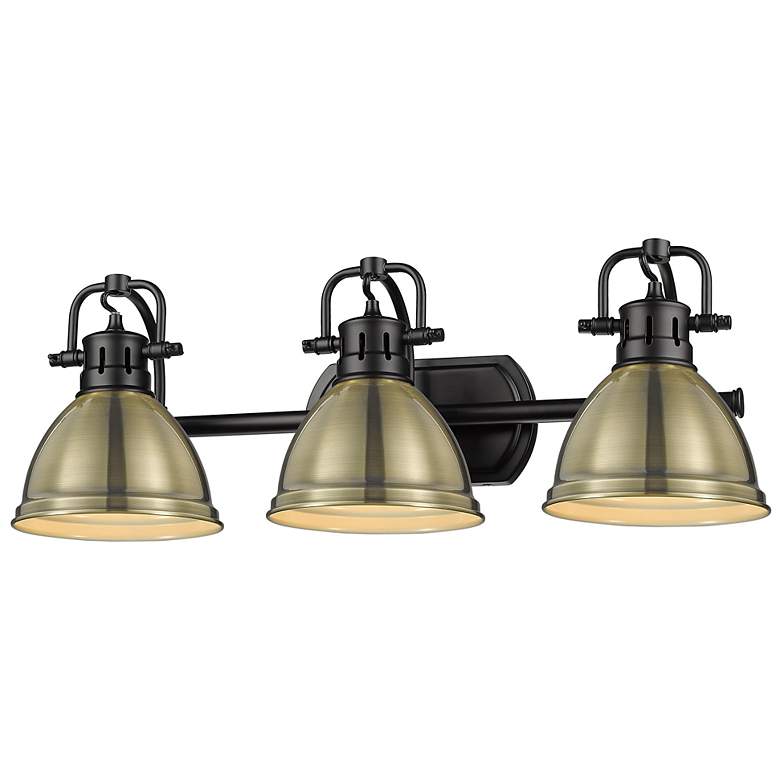 Image 1 Duncan 24 1/2" Wide Matte Black 3-Light Bath Light with Aged Brass