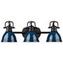 1_Duncan 24 1/2" Wide Matte Black and Navy 3-Light Bath Light