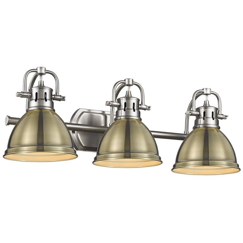 Image 1 Duncan 24 1/2 inch Wide Pewter 3-Light Bath Light with Aged Brass