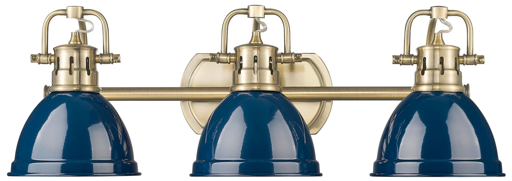 Thumbnail1 of Duncan 24 1/2"W Aged Brass 3-Light Bath Light w/ Navy Shade