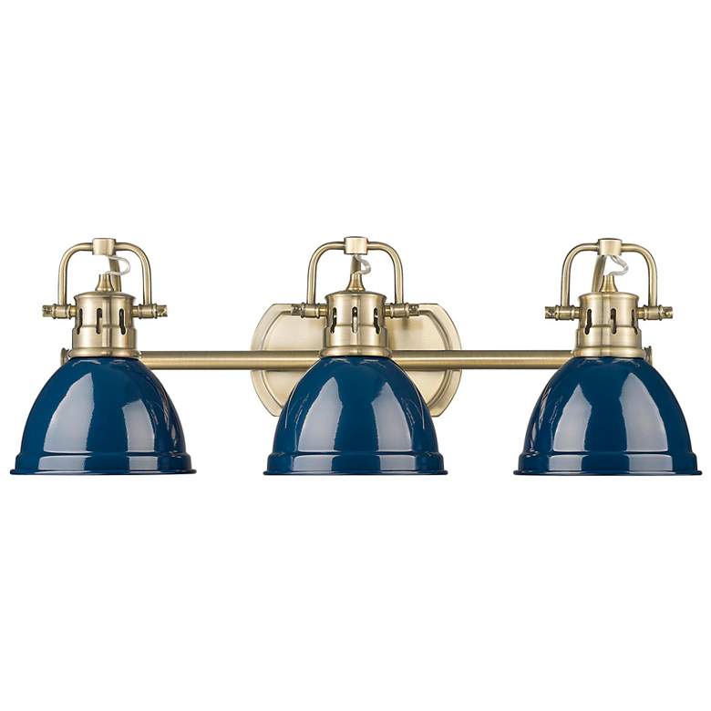 Image 1 Duncan 24 1/2"W Aged Brass 3-Light Bath Light w/ Navy Shade