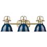 1_Duncan 24 1/2"W Aged Brass 3-Light Bath Light w/ Navy Shade