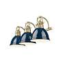 2_Duncan 24 1/2"W Aged Brass 3-Light Bath Light w/ Navy Shade more views