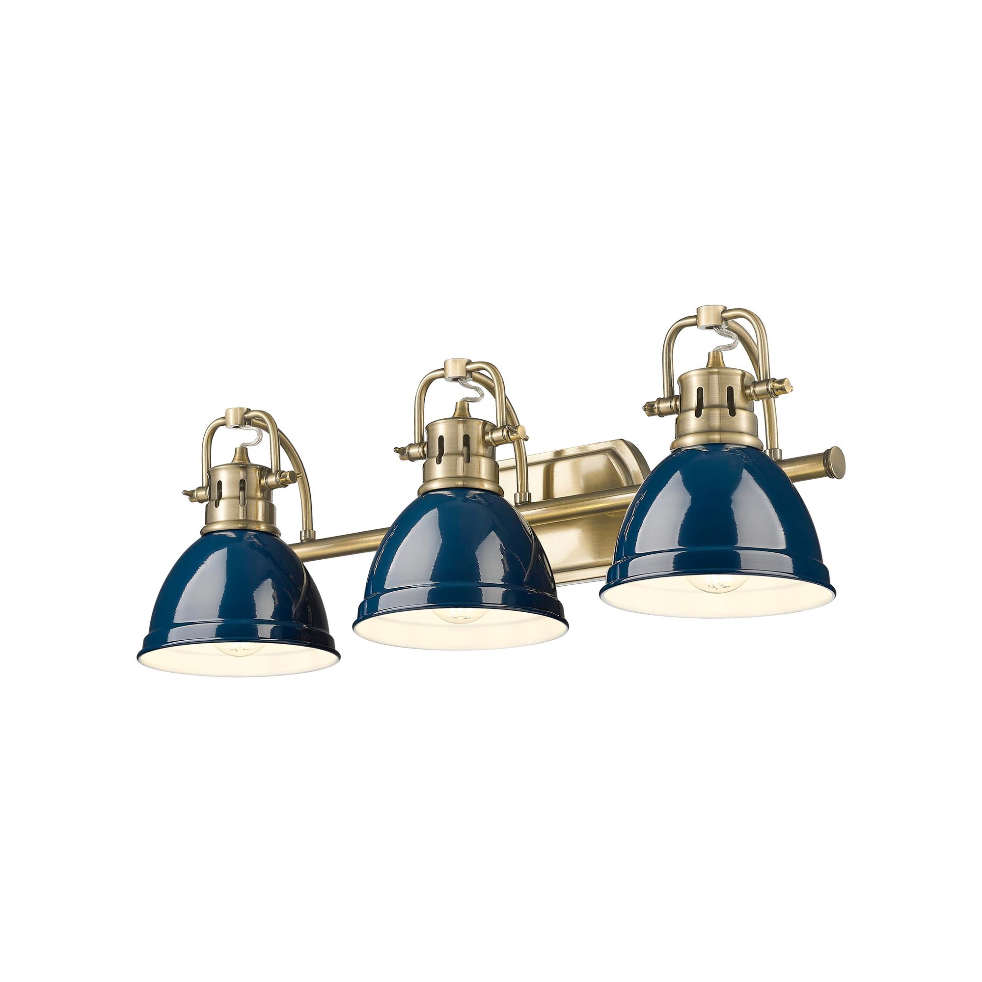 Thumbnail3 of Duncan 24 1/2"W Aged Brass 3-Light Bath Light w/ Navy Shade more views