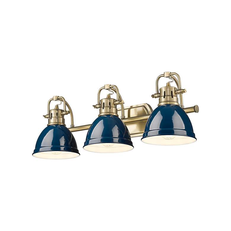 Image 3 Duncan 24 1/2"W Aged Brass 3-Light Bath Light w/ Navy Shade more views