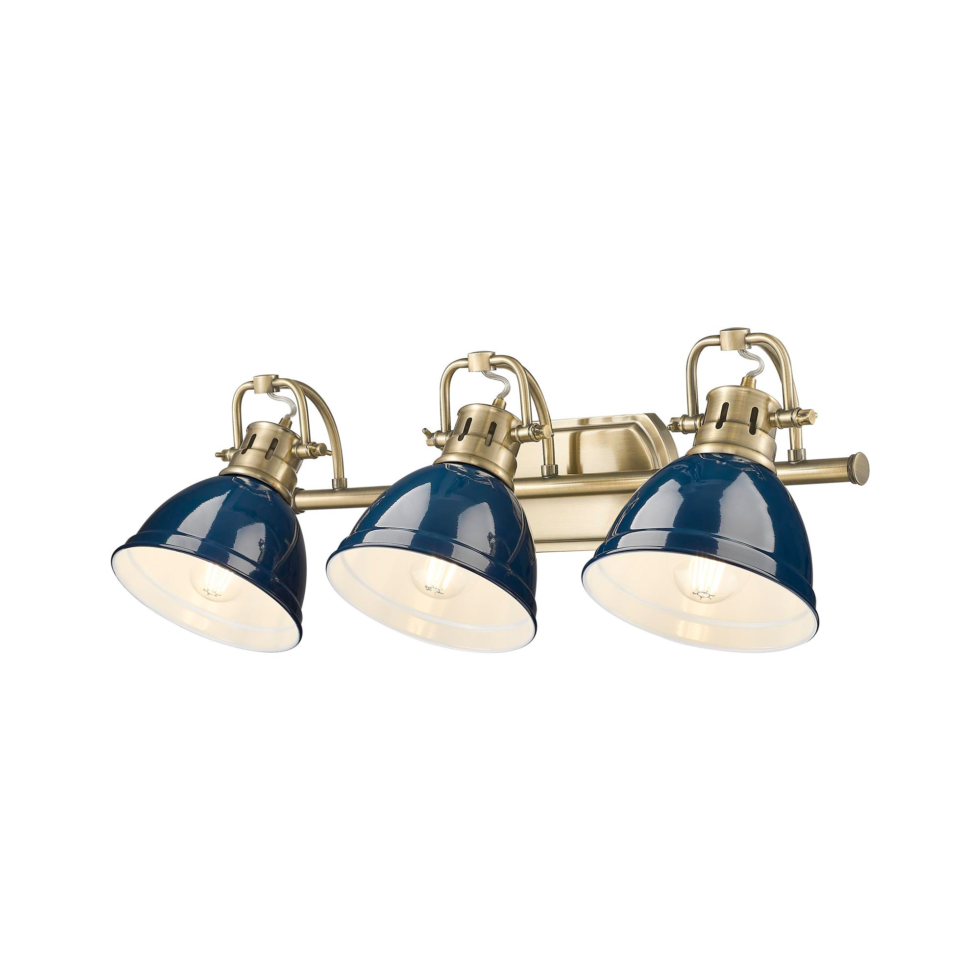 Duncan 24 1/2"W Aged Brass 3-Light Bath Light w/ Navy Shade