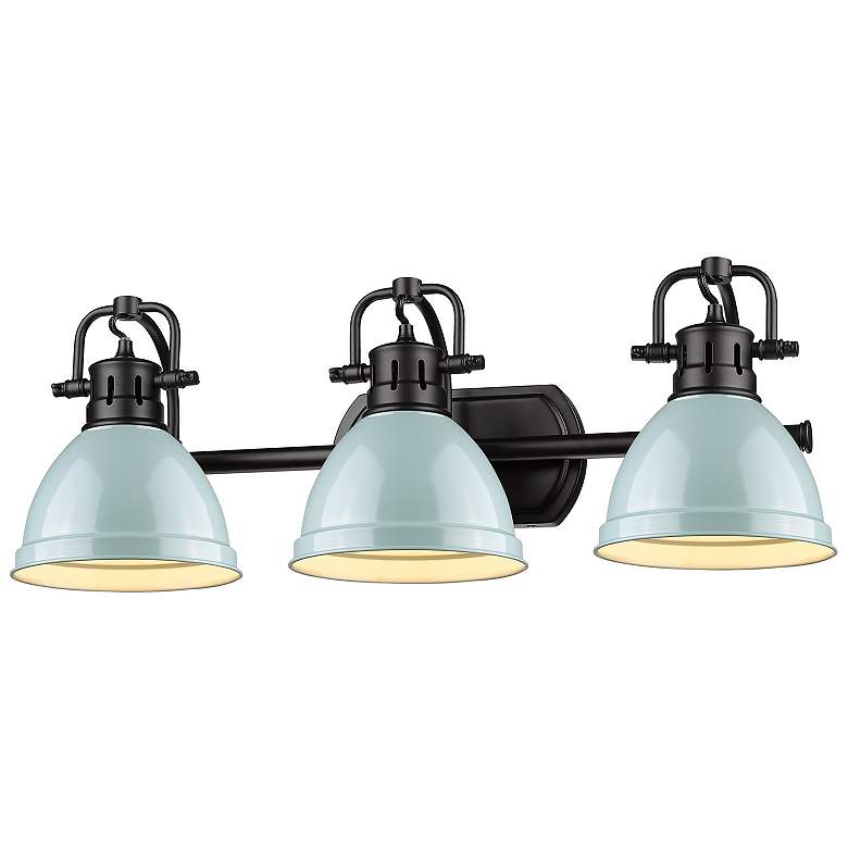Image 1 Duncan 24 1/2"W Black 3-Light Bath Light with Seafoam Shade