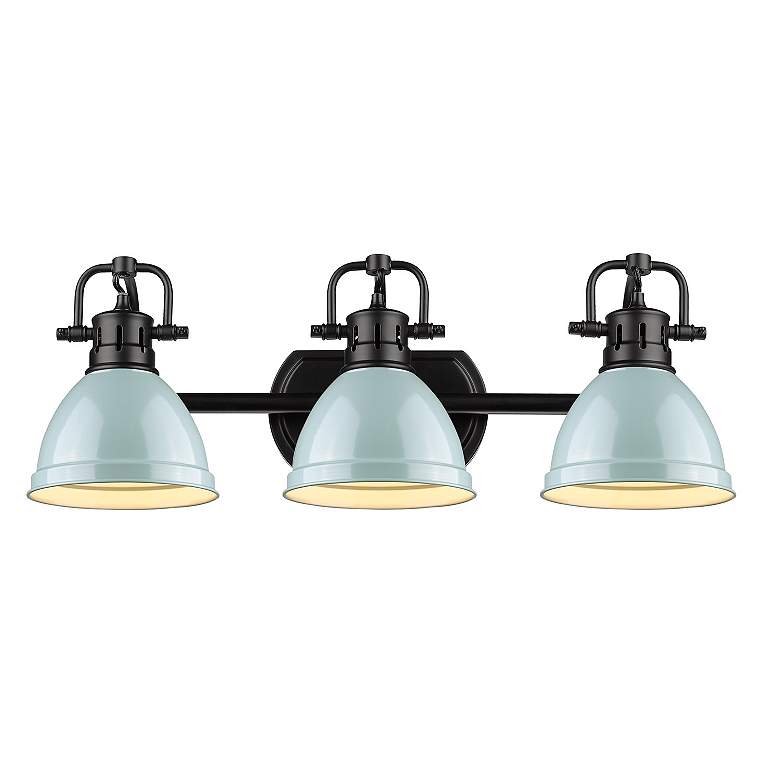 Image 2 Duncan 24 1/2"W Black 3-Light Bath Light with Seafoam Shade more views