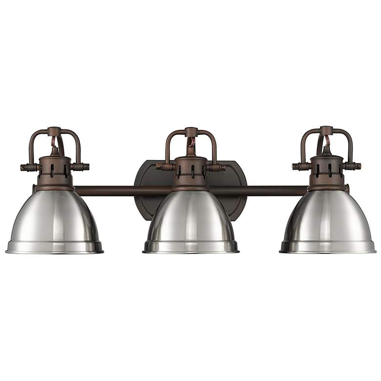 Image 1 Duncan 24 1/2"W Bronze 3-Light Bath Light w/ Pewter Shade