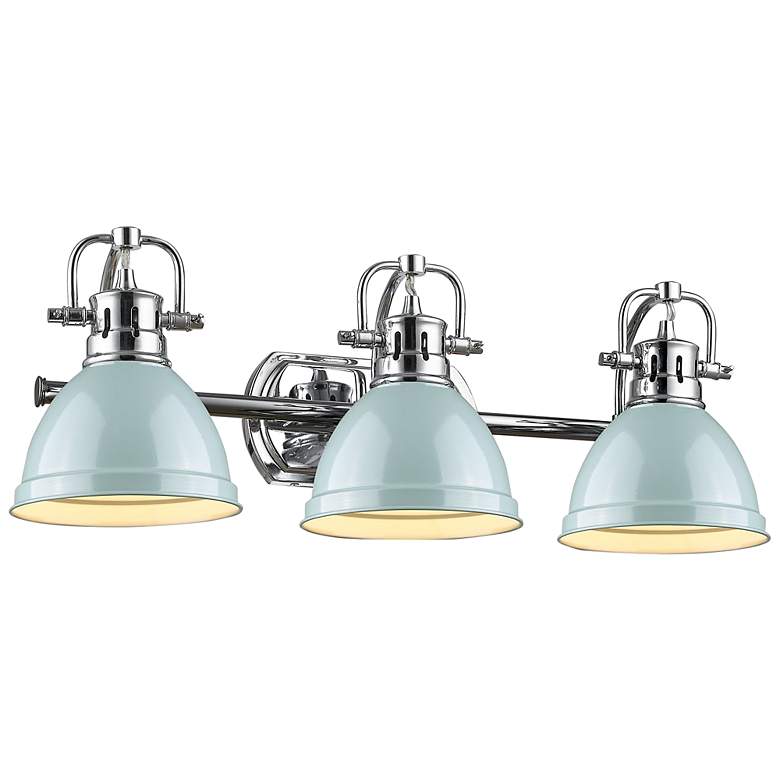 Image 1 Duncan 24 1/2"W Chrome 3-Light Bath Light w/ Seafoam Shades