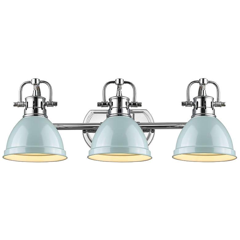 Image 3 Duncan 24 1/2"W Chrome 3-Light Bath Light w/ Seafoam Shades more views