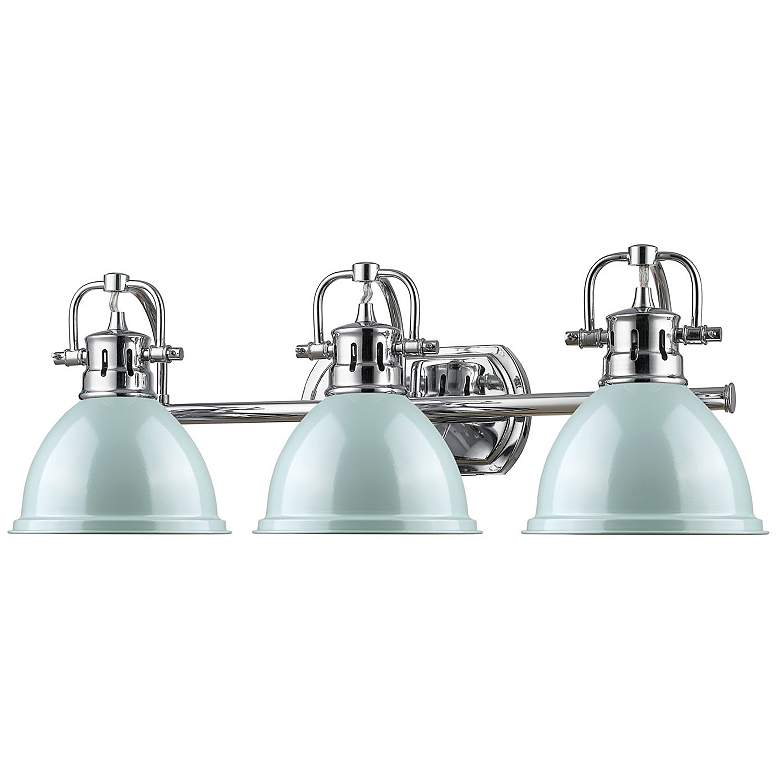 Image 4 Duncan 24 1/2"W Chrome 3-Light Bath Light w/ Seafoam Shades more views