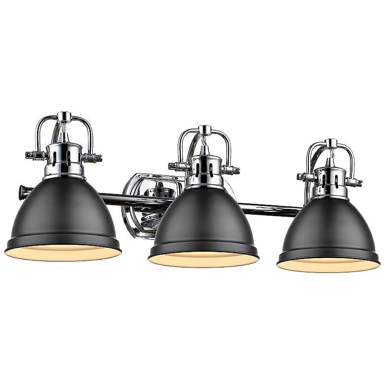 Image 3 Duncan 24 1/2"W Chrome 3-Light Bath Light with Black Shades