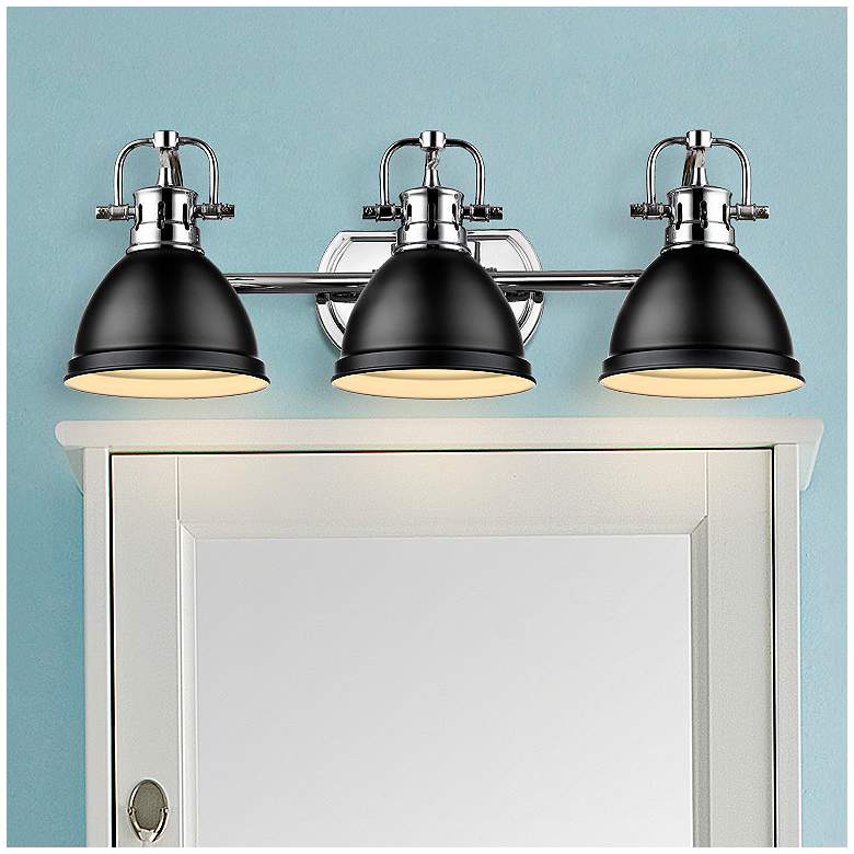 Image 2 Duncan 24 1/2"W Chrome 3-Light Bath Light with Black Shades