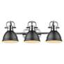 4_Duncan 24 1/2"W Chrome 3-Light Bath Light with Black Shades more views