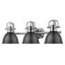 5_Duncan 24 1/2"W Chrome 3-Light Bath Light with Black Shades more views