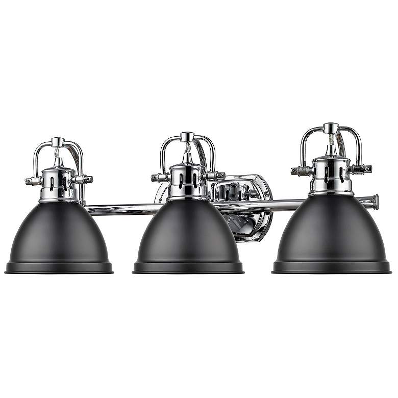 Image 6 Duncan 24 1/2"W Chrome 3-Light Bath Light with Black Shades more views