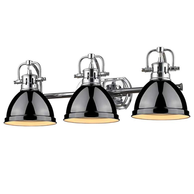 Image 4 Duncan 24 1/2"W Chrome 3-Light Bath Light with Black Shades more views
