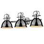 4_Duncan 24 1/2"W Chrome 3-Light Bath Light with Black Shades more views