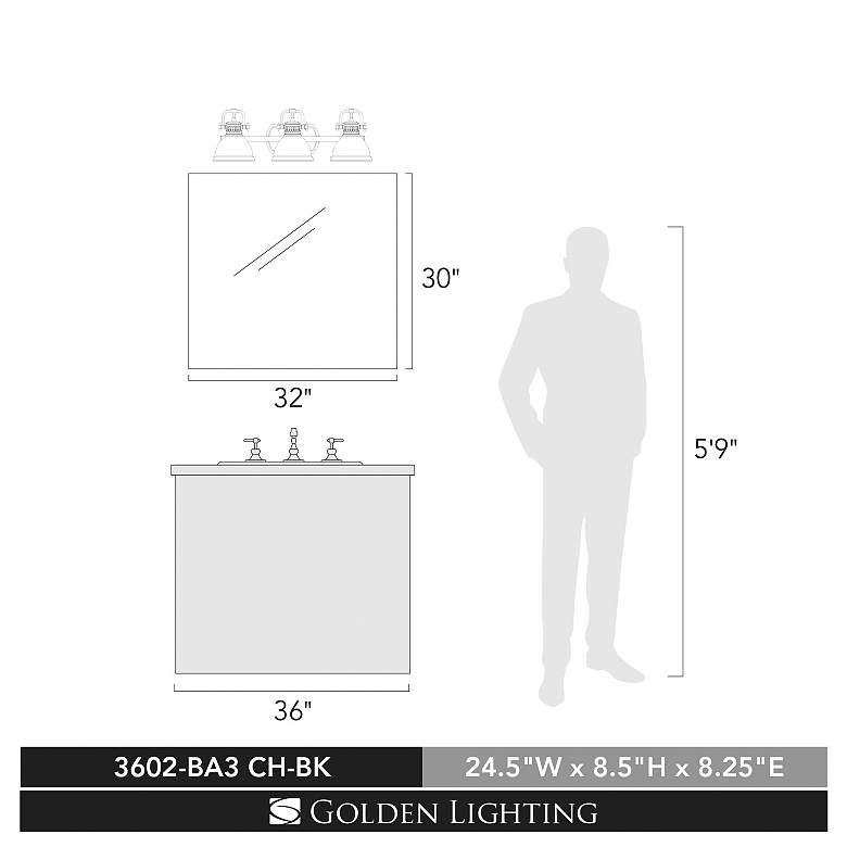 Image 5 Duncan 24 1/2"W Chrome 3-Light Bath Light with Black Shades more views