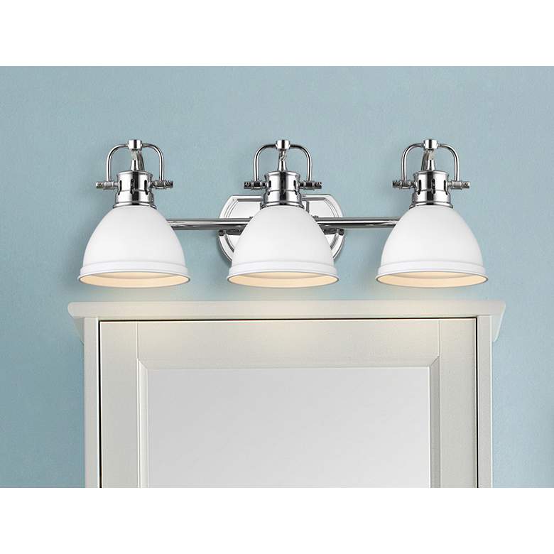 Image 1 Duncan 24 1/2"W Chrome 3-Light Bath Light with Matte White Shades
