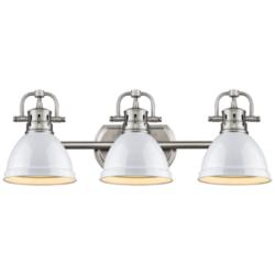 Duncan 24 1/2&quot;W Pewter 3-Light Bath Light with White Shades