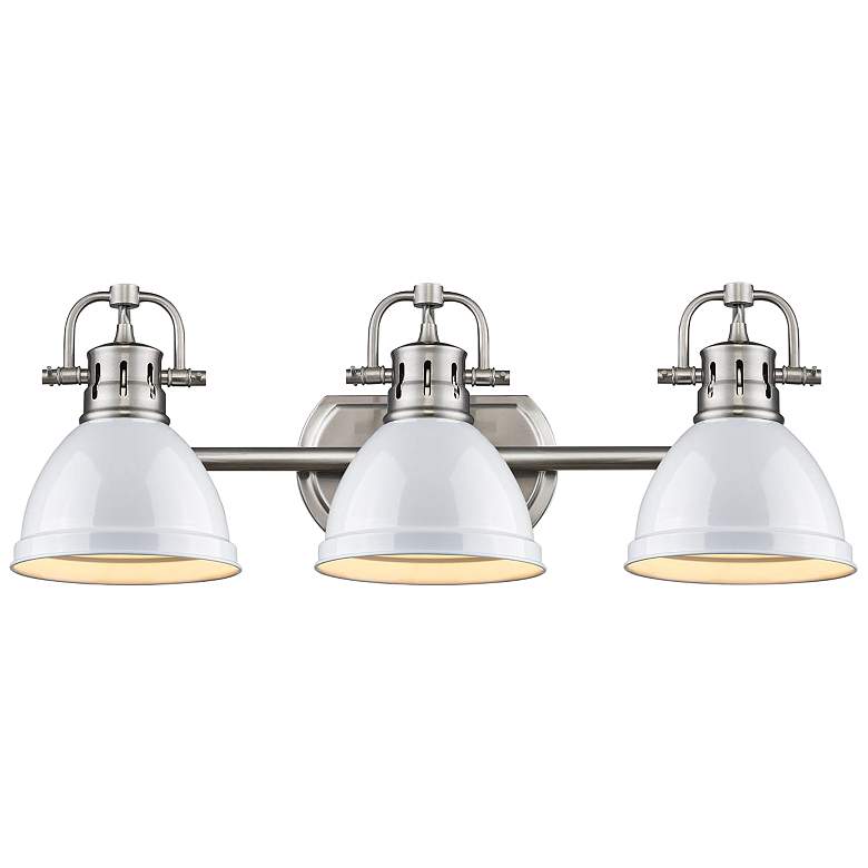 Image 2 Duncan 24 1/2"W Pewter 3-Light Bath Light with White Shades