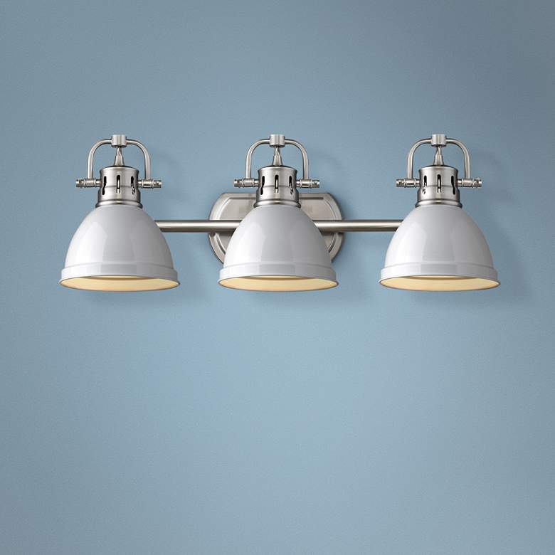 Image 1 Duncan 24 1/2"W Pewter 3-Light Bath Light with White Shades
