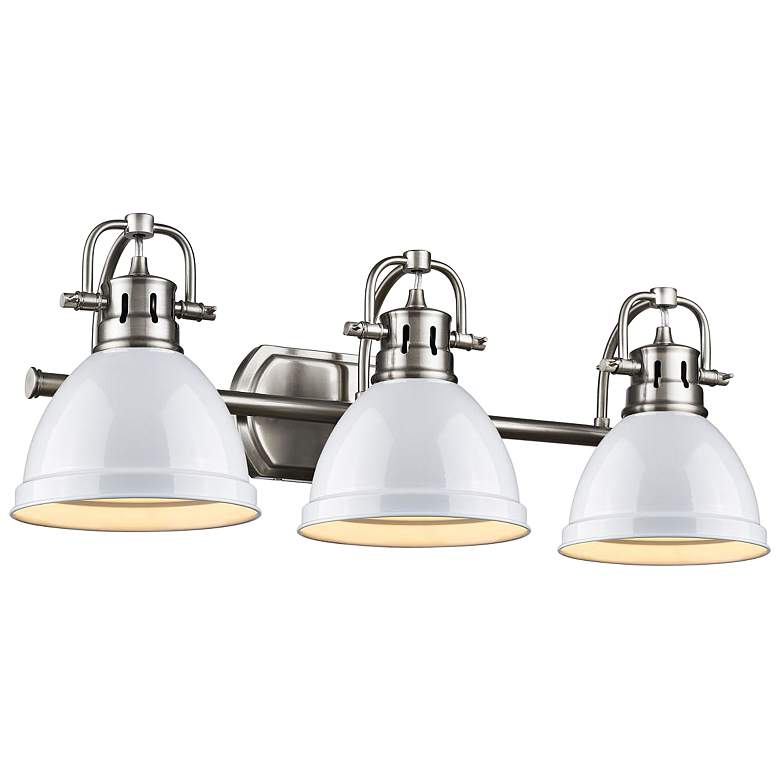 Image 3 Duncan 24 1/2 inchW Pewter 3-Light Bath Light with White Shades more views